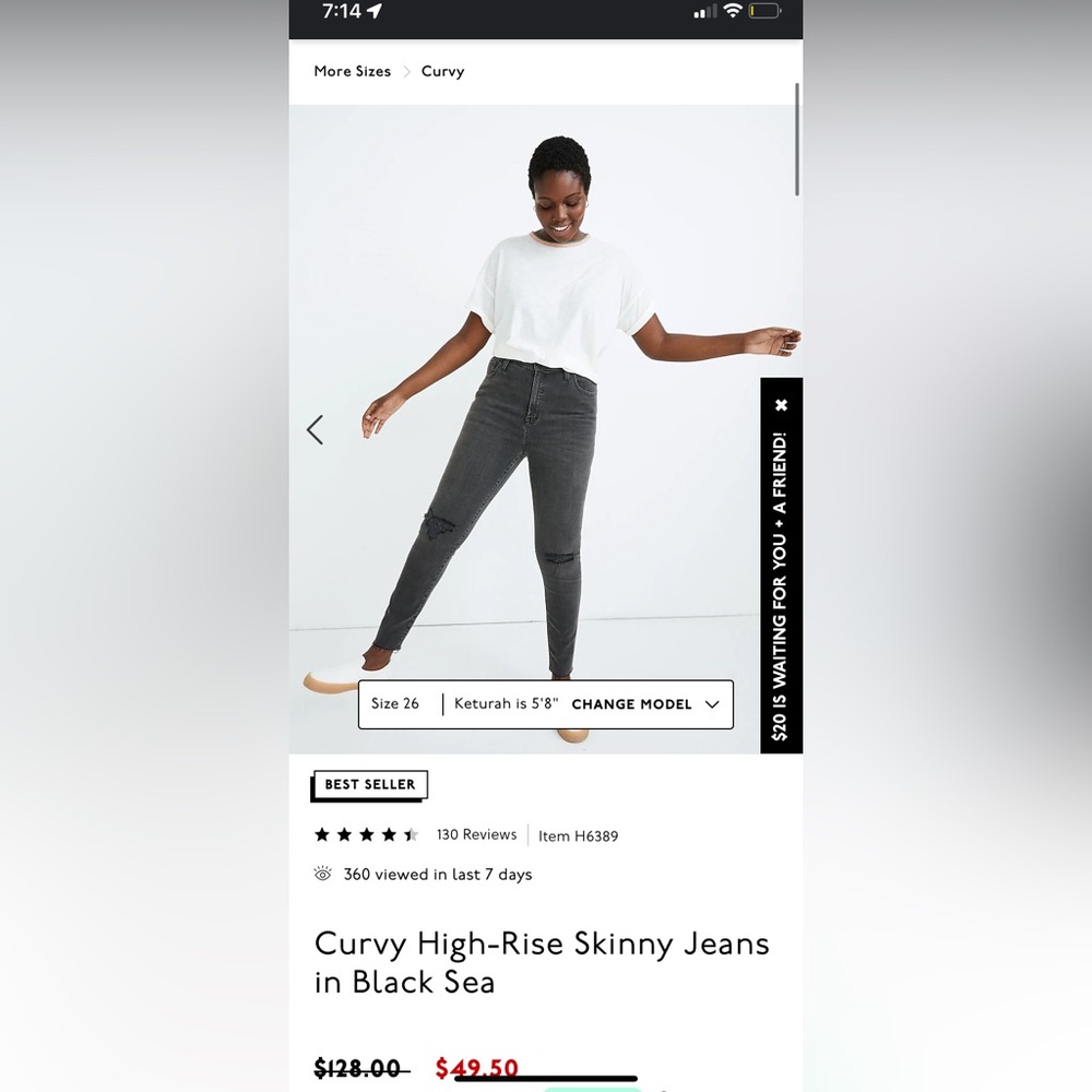 Madewell high rise curvy skinny ripped black jeans